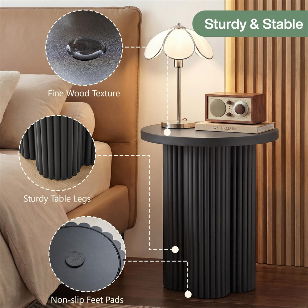 Black 17.7'' Mid Century Modern Side Table Round Fluted End Table