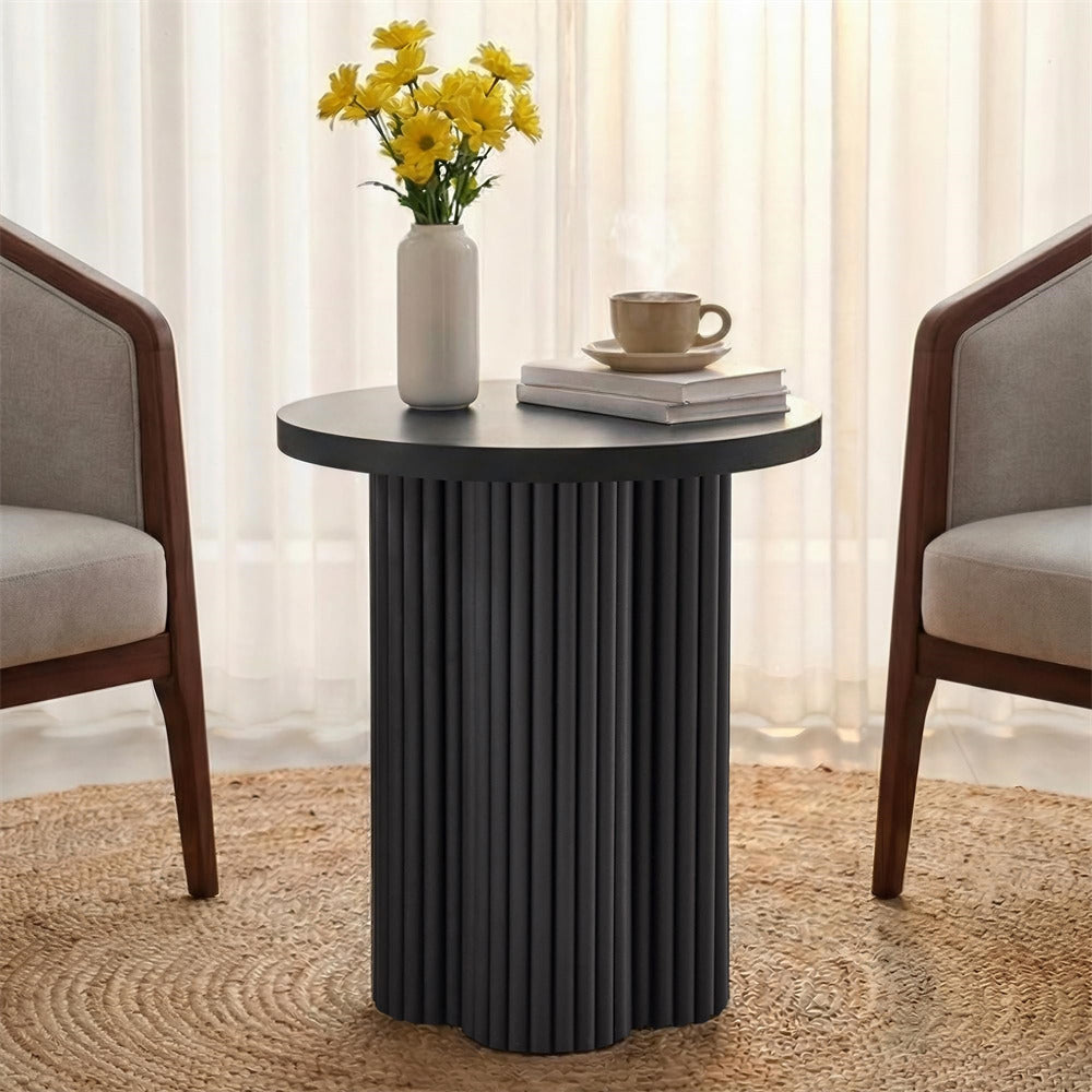 Black 17.7'' Mid Century Modern Side Table Round Fluted End Table