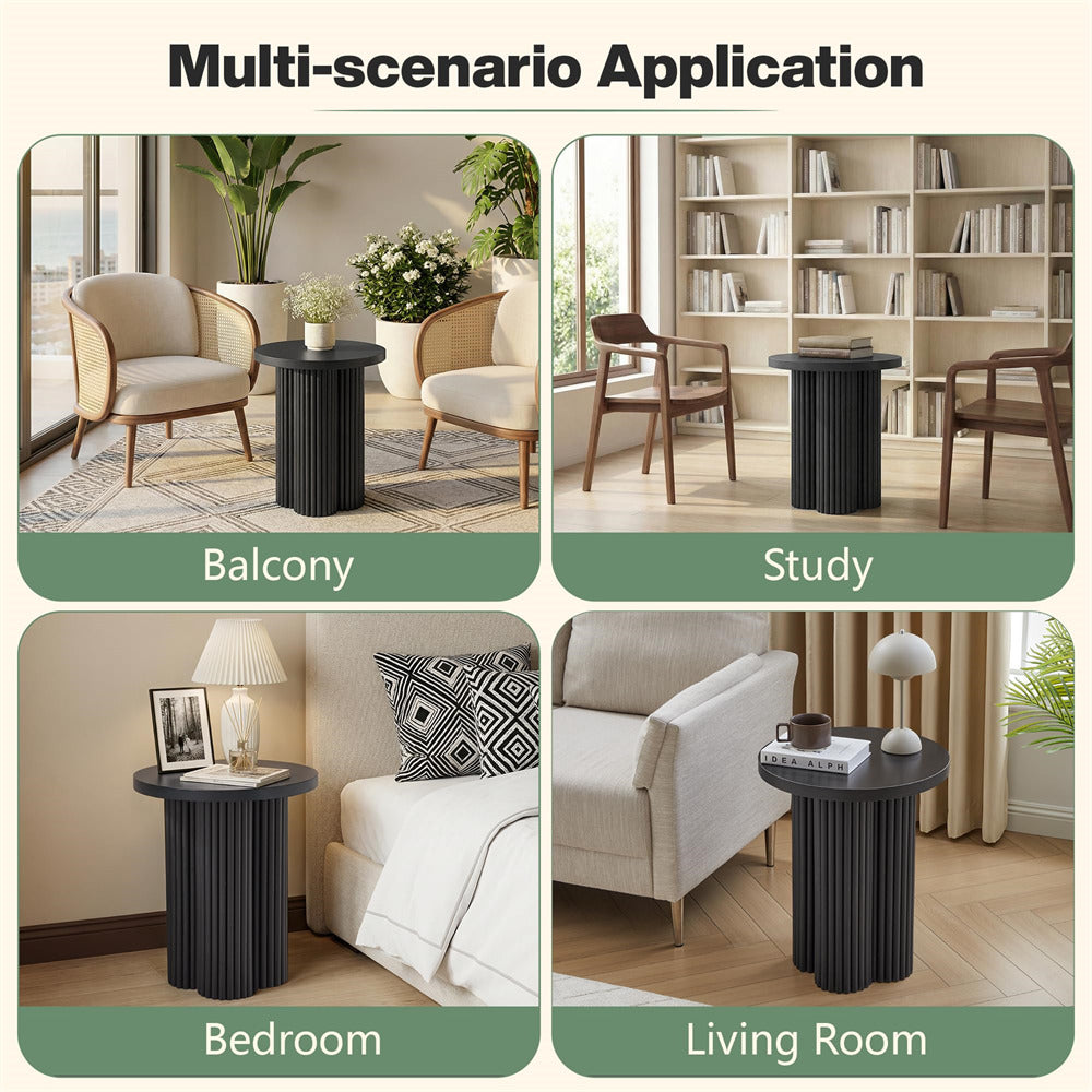 Black 17.7'' Mid Century Modern Side Table Round Fluted End Table