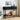 Black console table with a suitcase, basket, and decor items in a room setting.