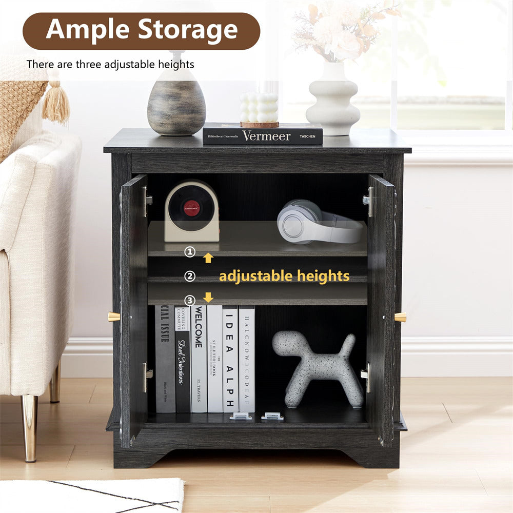 Black 24" Wide Wooden Square Farmhouse End Table with Carved Floral Door