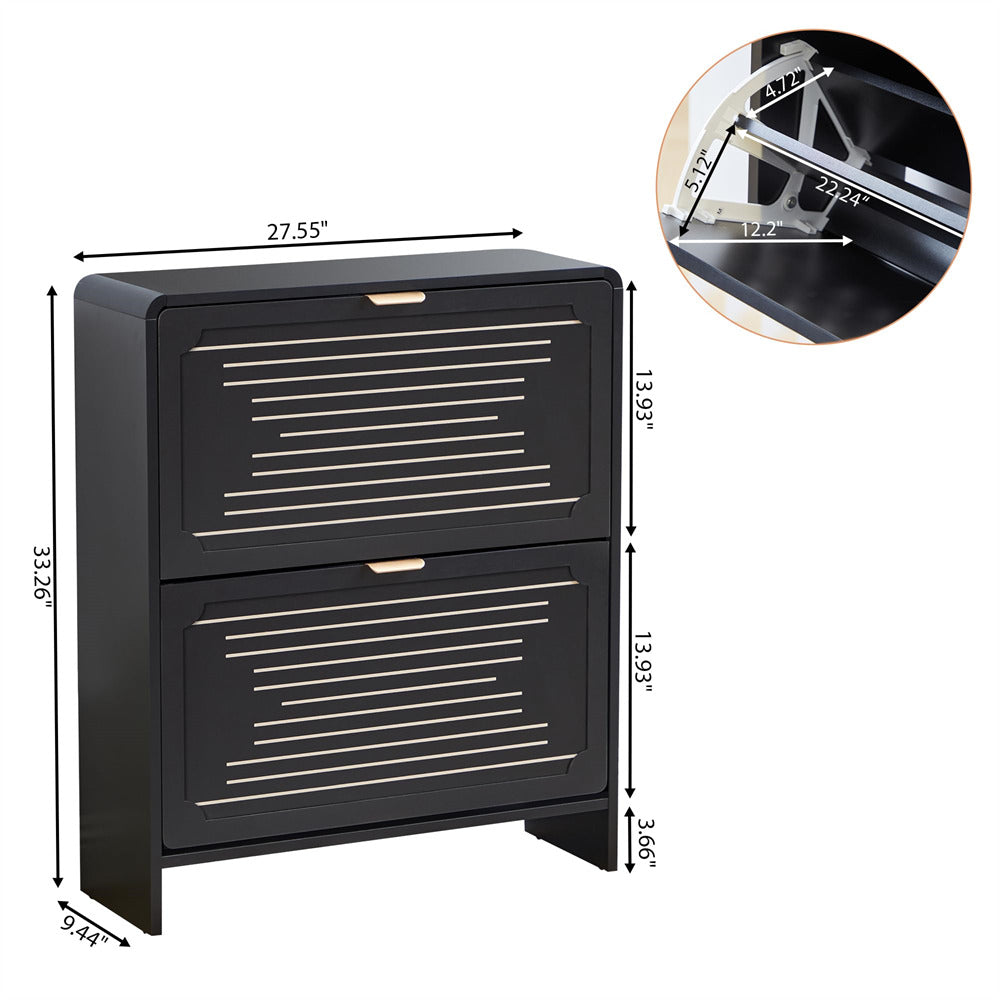 Black 27.55'' Freestanding Wood Hidden Shoe Cabinet with 2 Flip Drawers and Adjustable Shelf