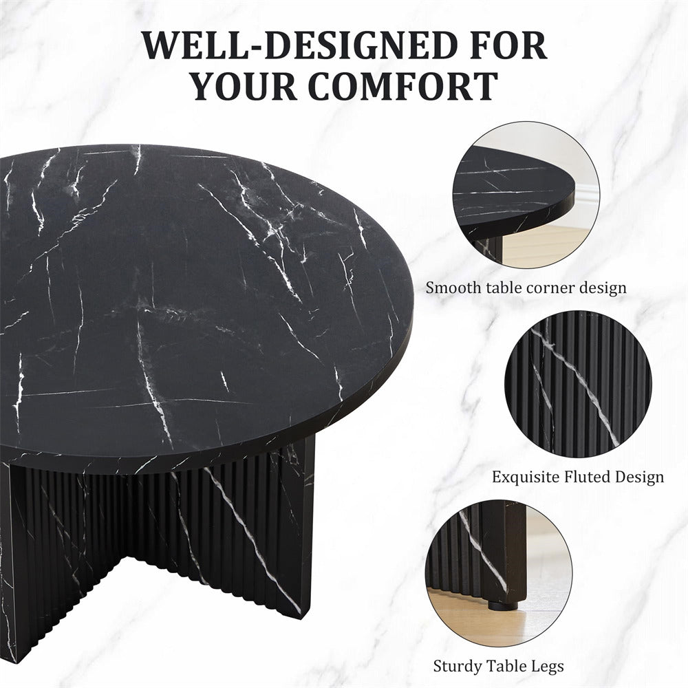 Black marble table with detailed design features on a white background