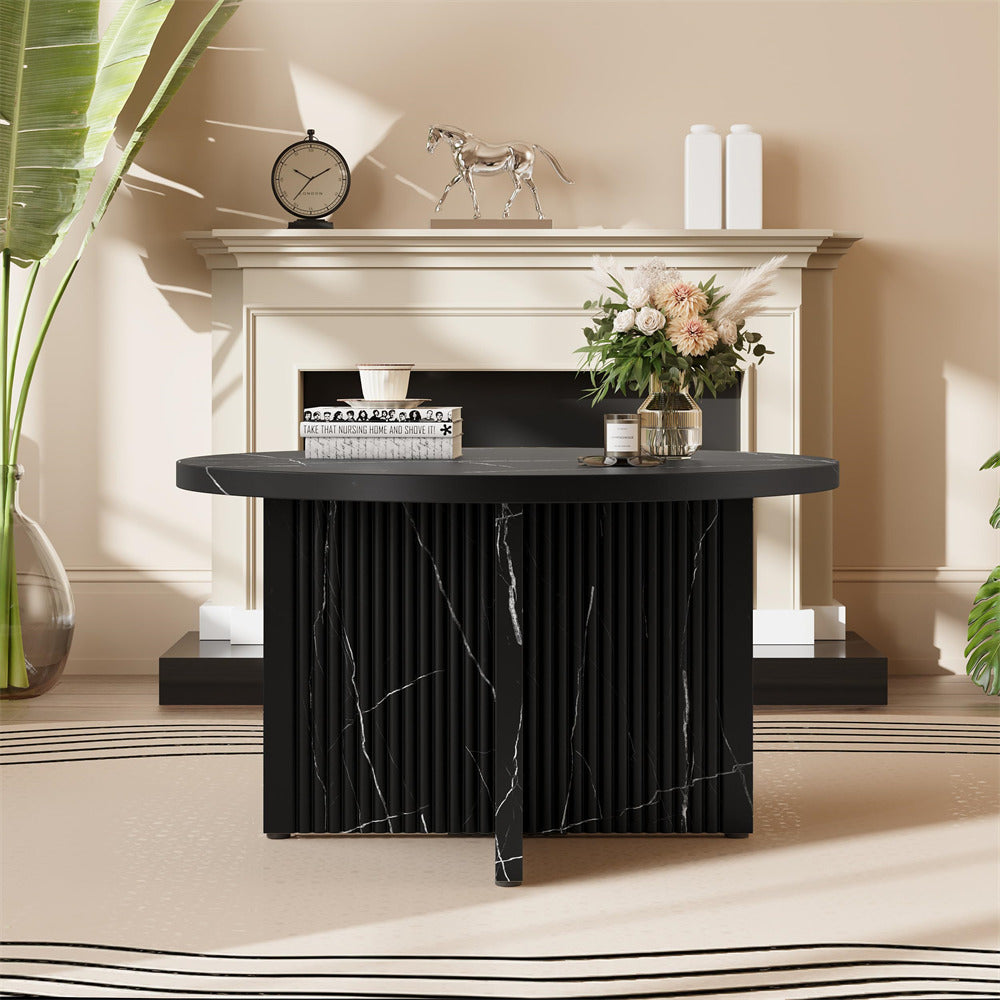 Black marble dining table in a stylish room with decor elements.