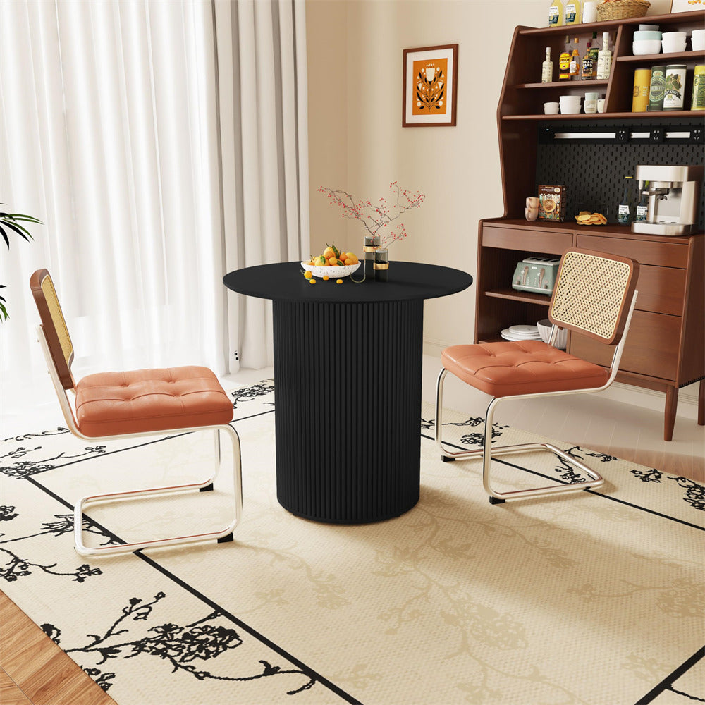 Black 31.5" Round Small Kitchen Dinner Table with Fluted Wood Base