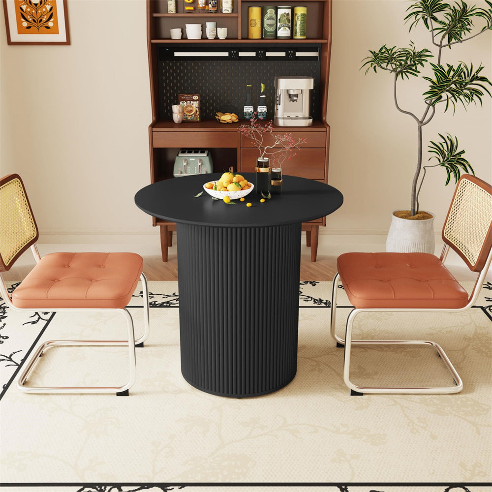 Black 31.5" Round Small Kitchen Dinner Table with Fluted Wood Base