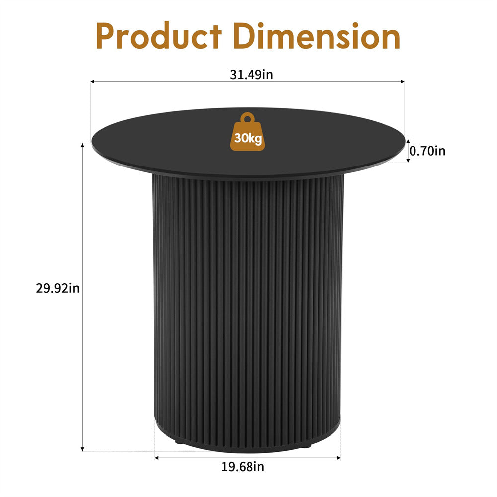 Black 31.5" Round Small Kitchen Dinner Table with Fluted Wood Base