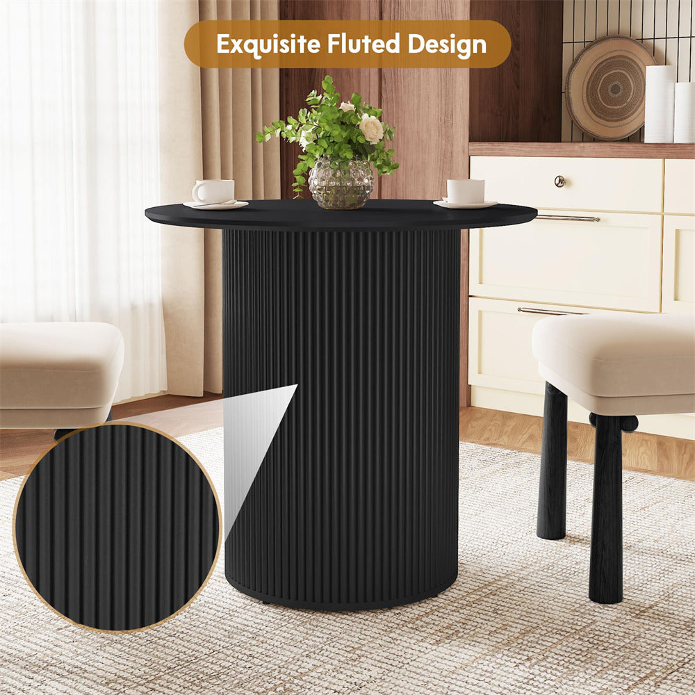 Black 31.5" Round Small Kitchen Dinner Table with Fluted Wood Base