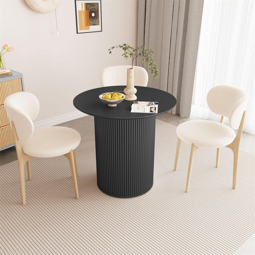 Black 31.5" Round Small Kitchen Dinner Table with Fluted Wood Base