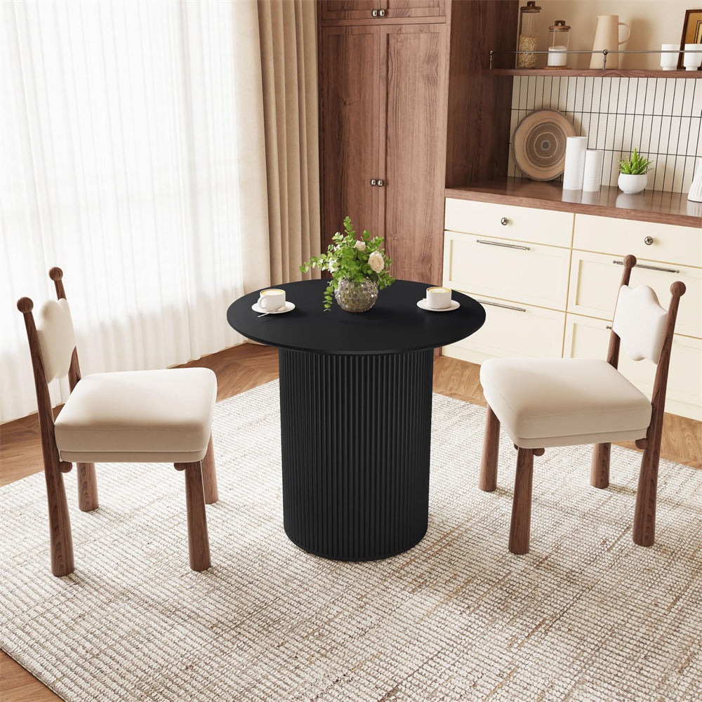 Black 31.5" Round Small Kitchen Dinner Table with Fluted Wood Base