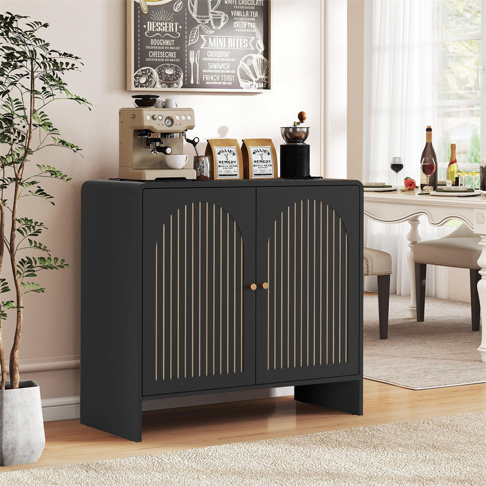 Black 31.5" Sideboard Storage Cabinet with 2 Doors & Arched Striped Pattern