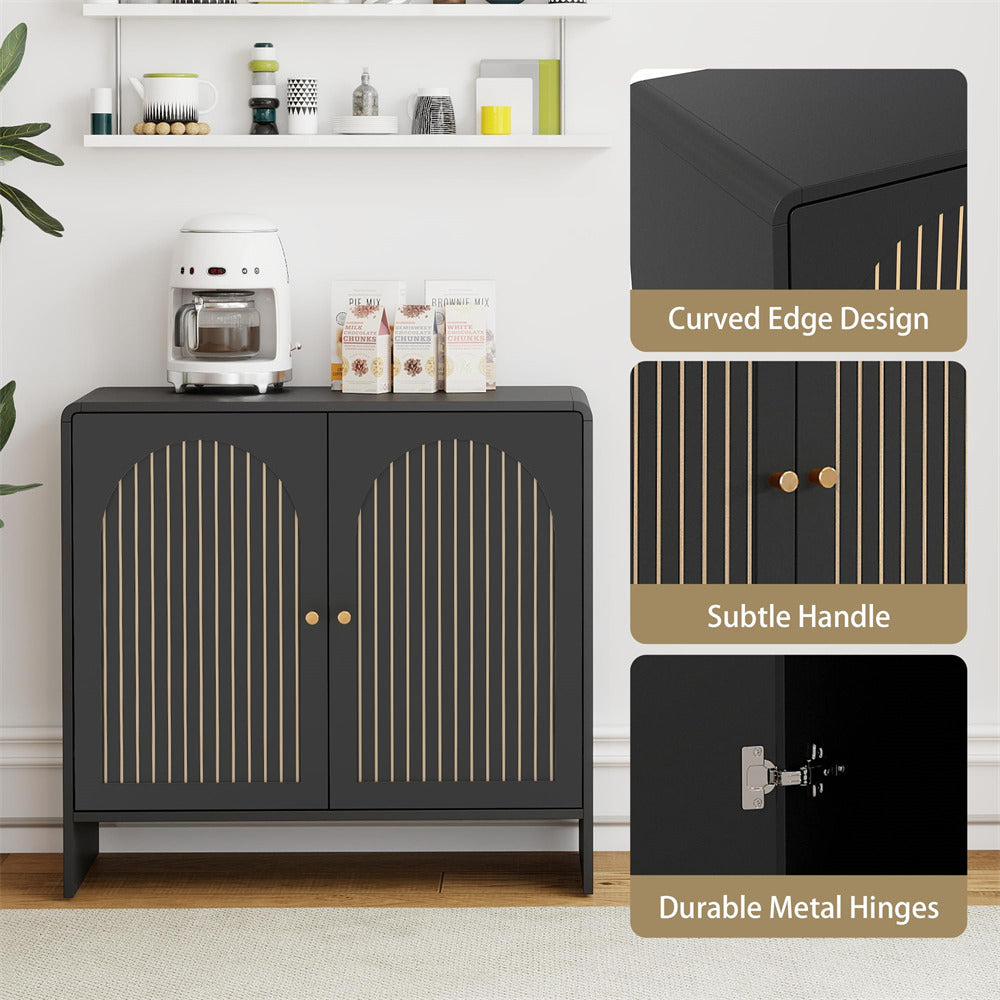 Black 31.5" Sideboard Storage Cabinet with 2 Doors & Arched Striped Pattern