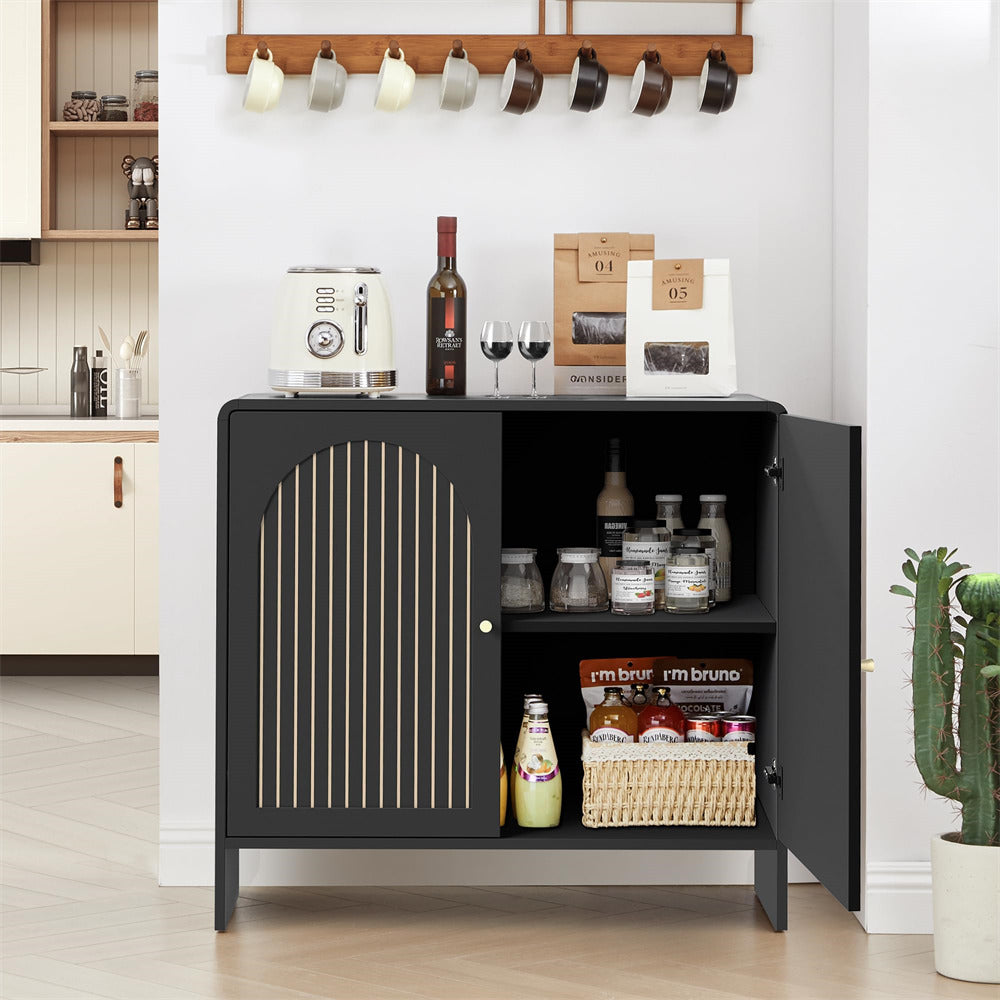Black 31.5" Sideboard Storage Cabinet with 2 Doors & Arched Striped Pattern