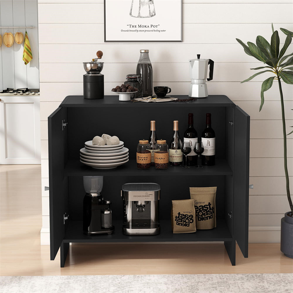 Black 31.5" Sideboard Storage Cabinet with 2 Doors & Arched Striped Pattern