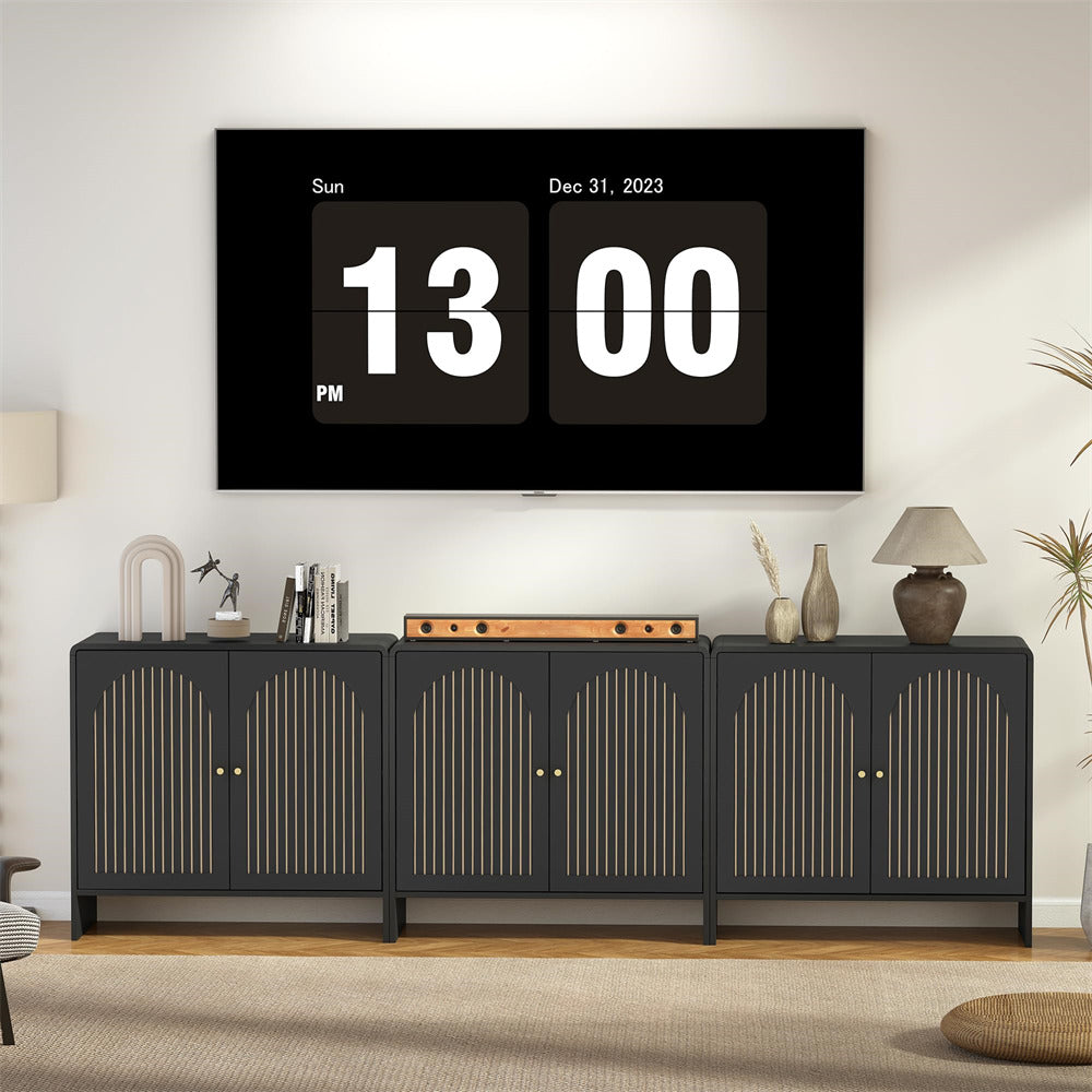 Black 31.5" Sideboard Storage Cabinet with 2 Doors & Arched Striped Pattern