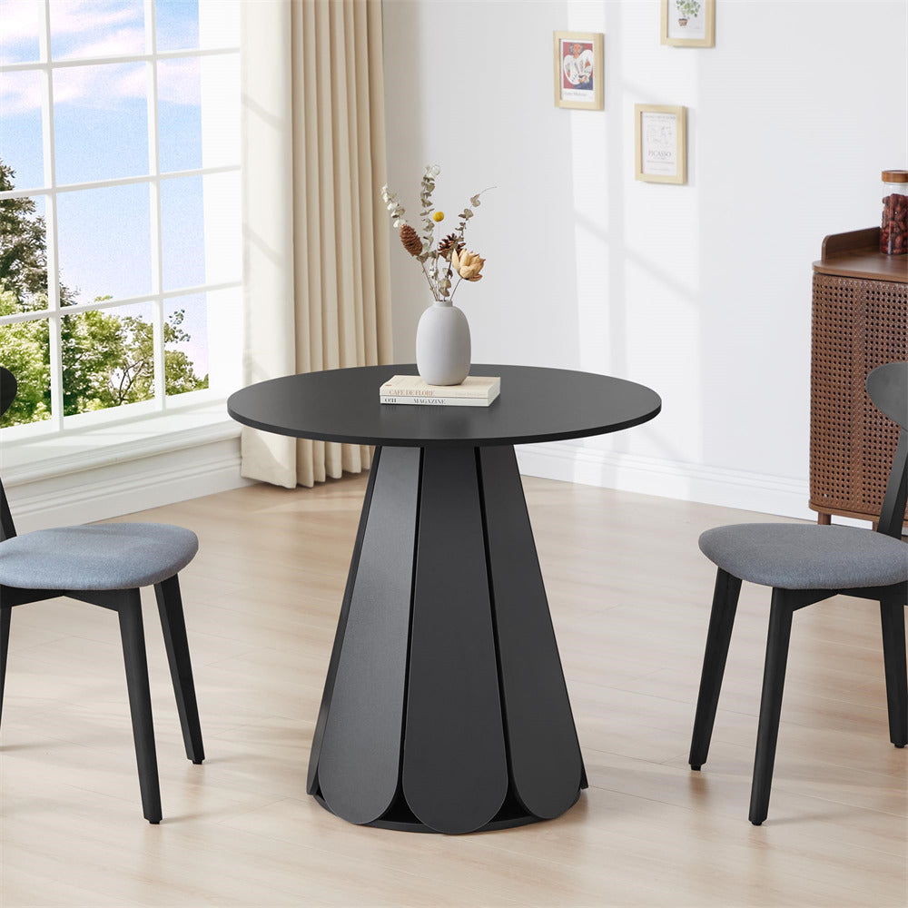 Black 31.5 inch Modern Wood Round Kitchen DiningTable for 2 to 4 with Petal Base