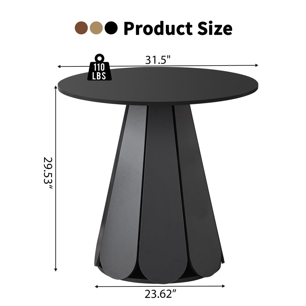Black round table with measurements on a white background
