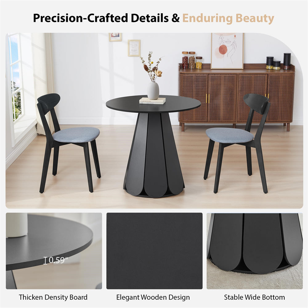 Dining table set with chairs in a room setting, highlighting design features.