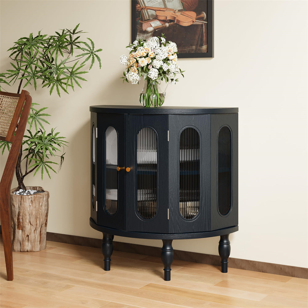 31'' Semi-Circle Sideboard Buffer Storage Cabinet Console Table with W ...