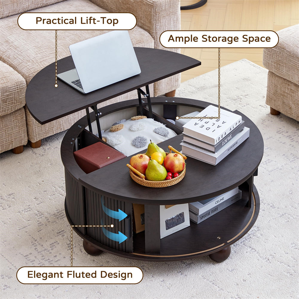 Coffee table with lift-top feature in a living room setting