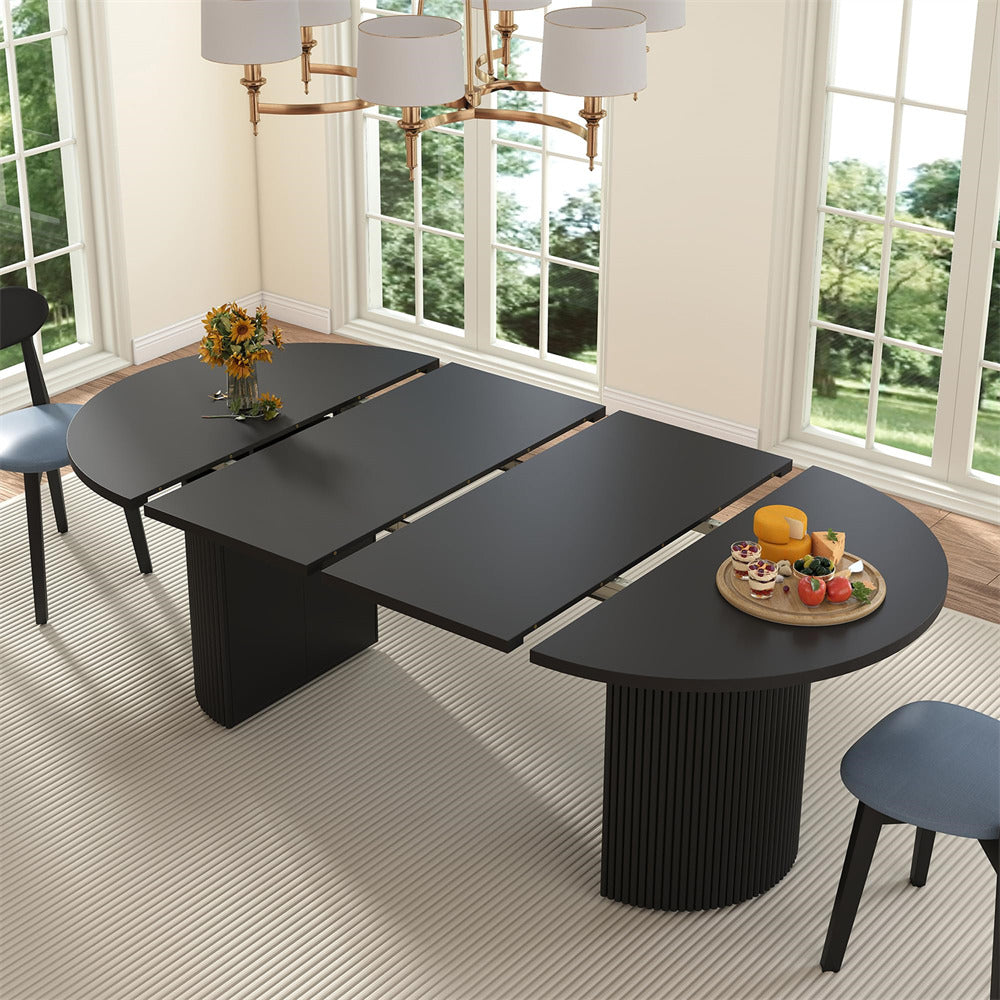 41 in-78 in Modern Oval Extendable Dining Table for 4-8 with Fluted Base