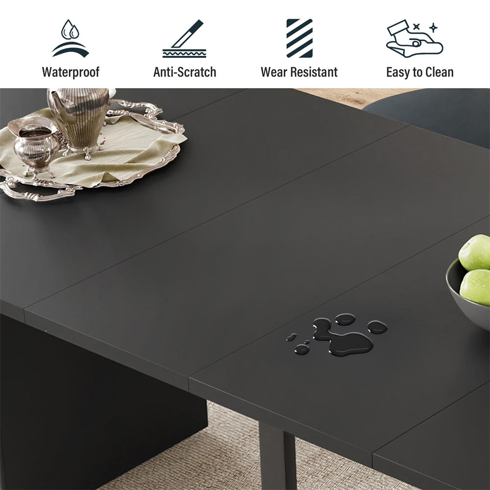 Black 42"-105" Kitchen Extendable Oval Dining Table for 4-12 with Fluted Pedestal Base & Reinforced Metal Support Leg