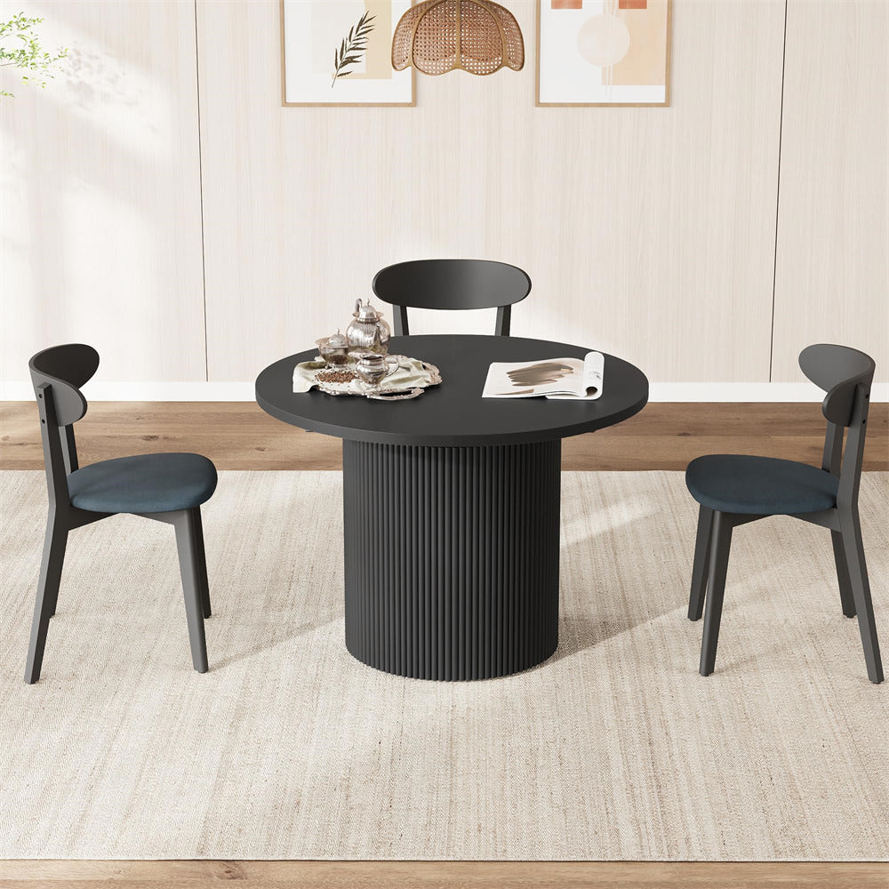 Black 42"-120" Kitchen Extendable Oval Dining Table for 4-14 with Fluted Pedestal Base & Reinforced Metal Support Leg