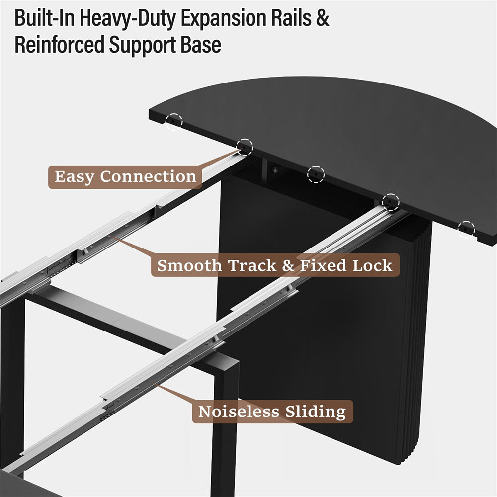 Black 42"-120" Kitchen Extendable Oval Dining Table for 4-14 with Fluted Pedestal Base & Reinforced Metal Support Leg