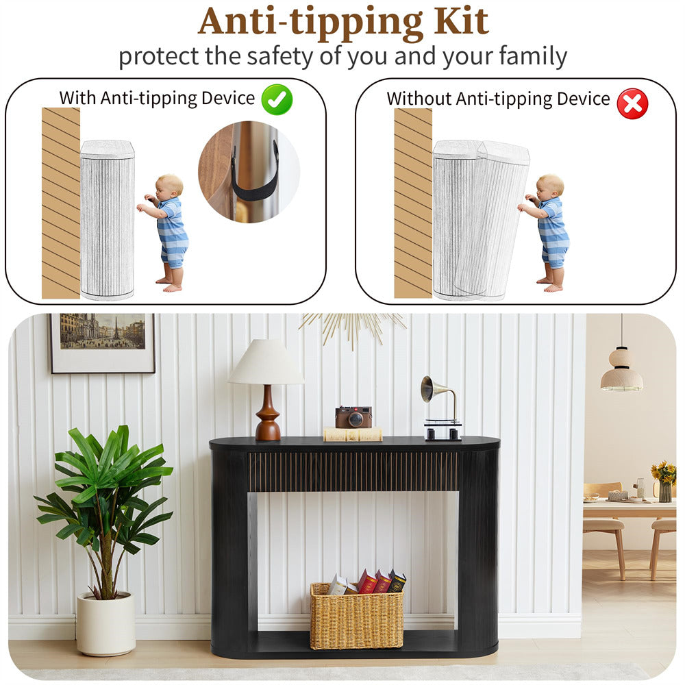 Black 42.5” Fluted Entryway Console Table with 2 Drawers and Rounded Corners