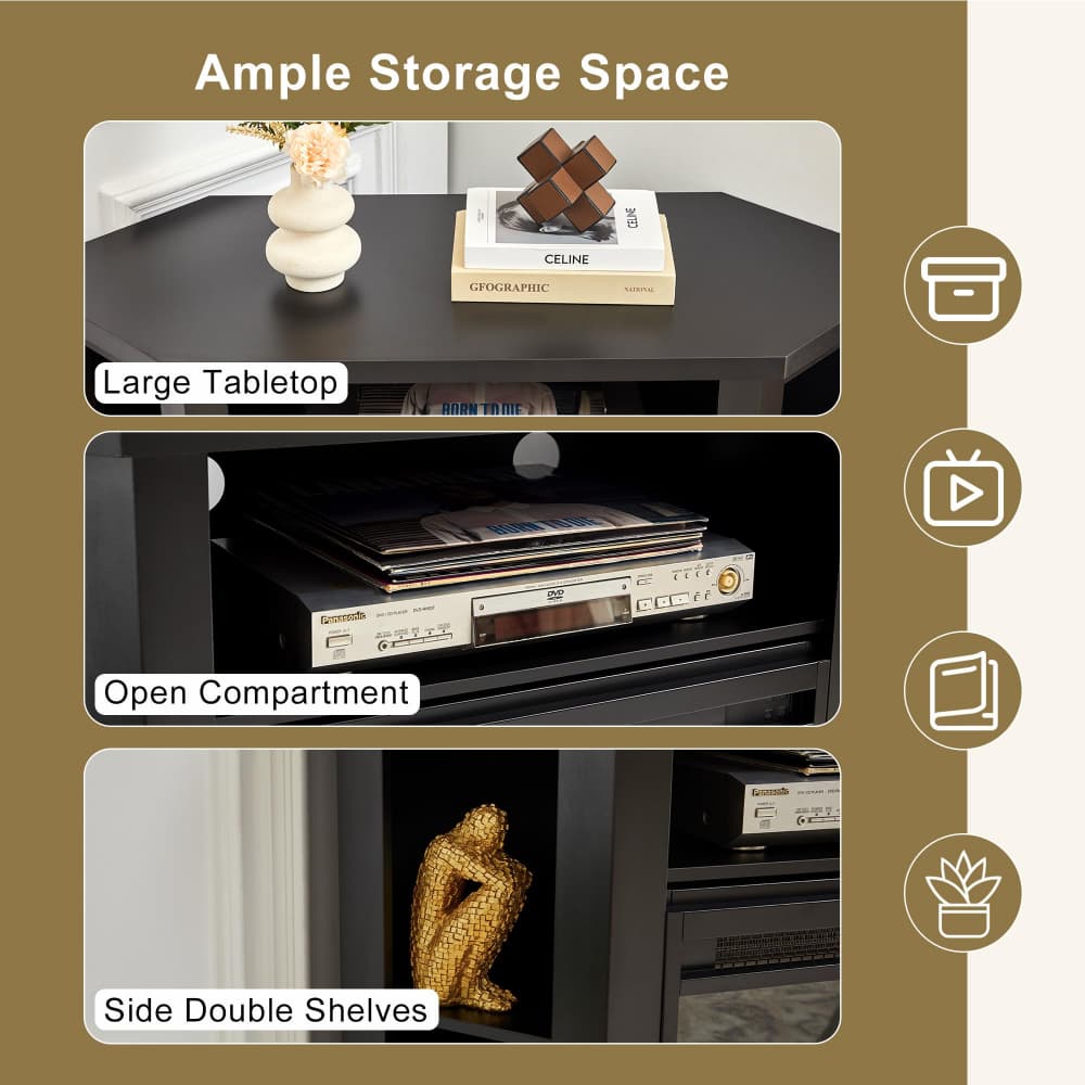 Black 44" Corner Fireplace TV Stand up to 50" with 1400W Electric Fireplace & Smart Remote