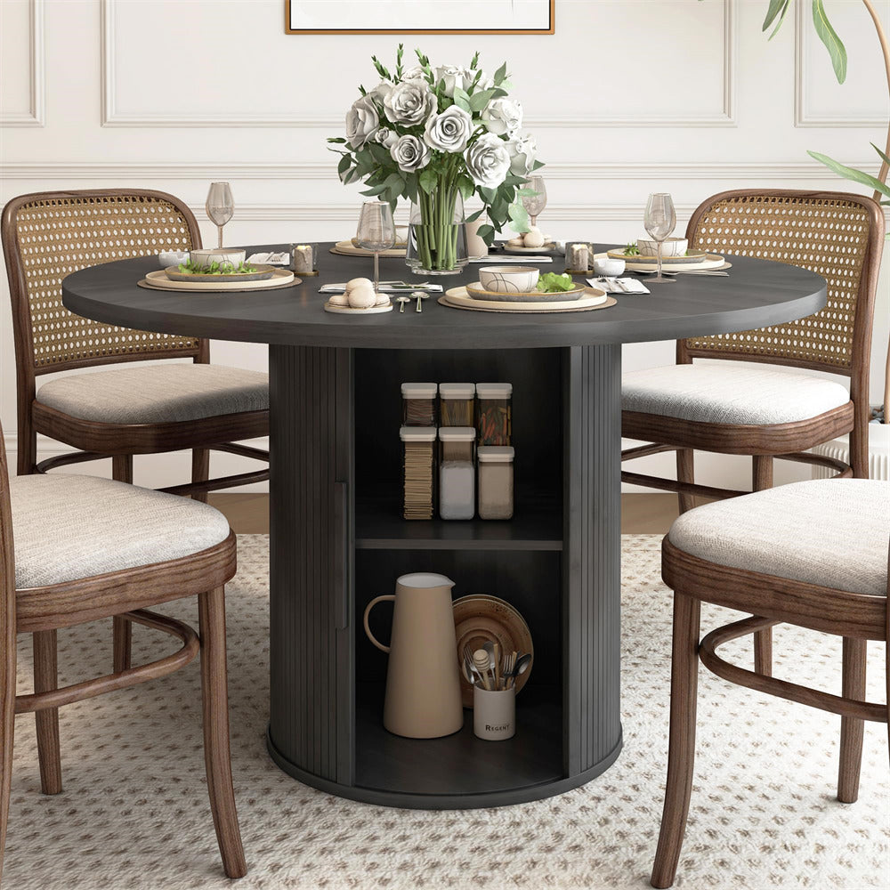 Black 47 inch Round Kitchen Dining Table for 4 

