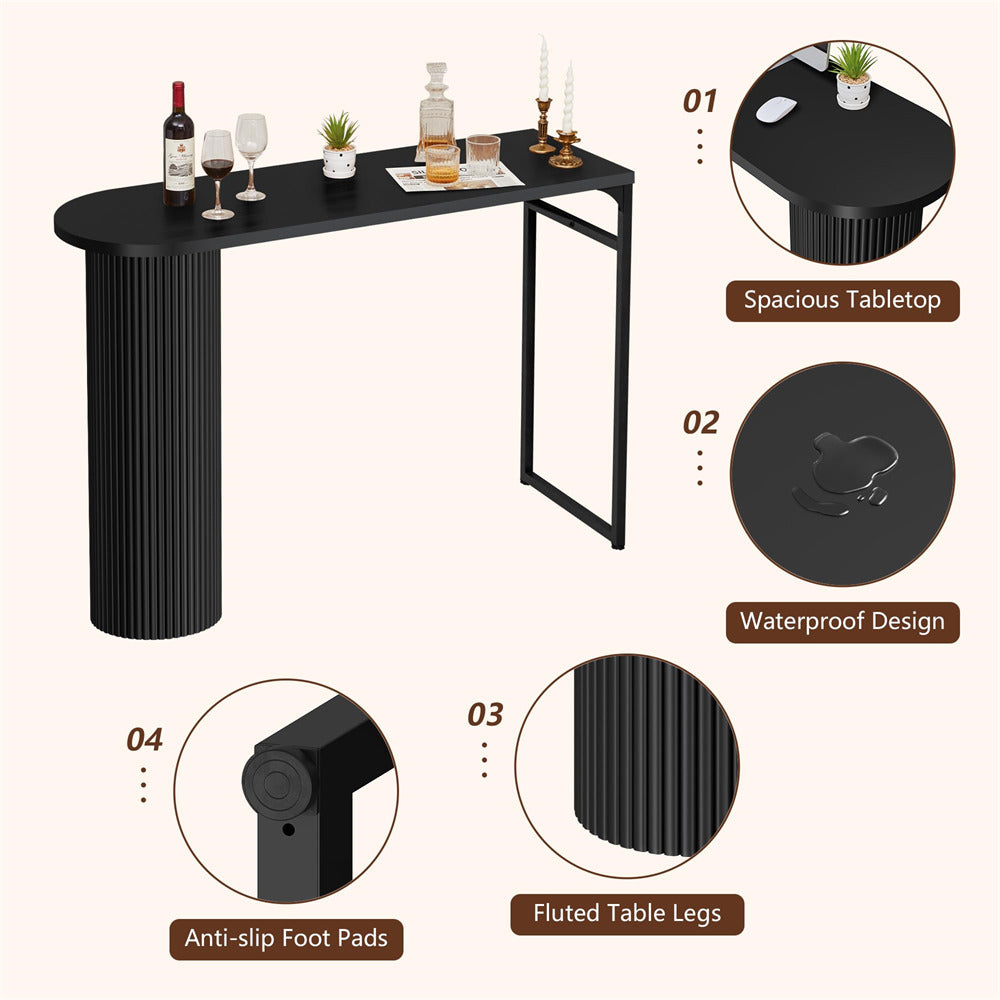 Black table with features highlighted on a white background