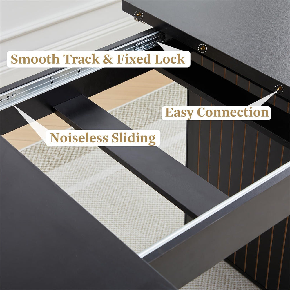 Black 55 in–71 in Extendable Rectangular Kitchen Dining Table with Carved Line Base for 4–8