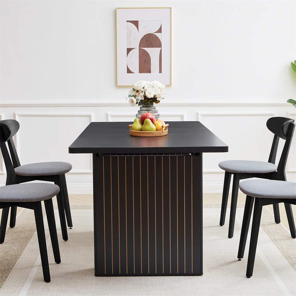 Black 55 in–71 in Extendable Rectangular Kitchen Dining Table with Carved Line Base for 4–8
