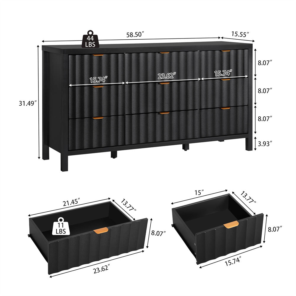 Black storage bench with dimensions labeled on a white background