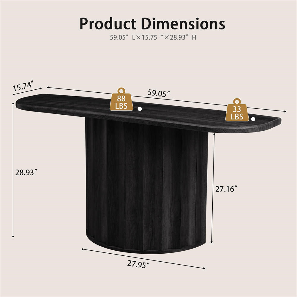 Black 59'' Wooden Modern Fluted Console Table for Entryway