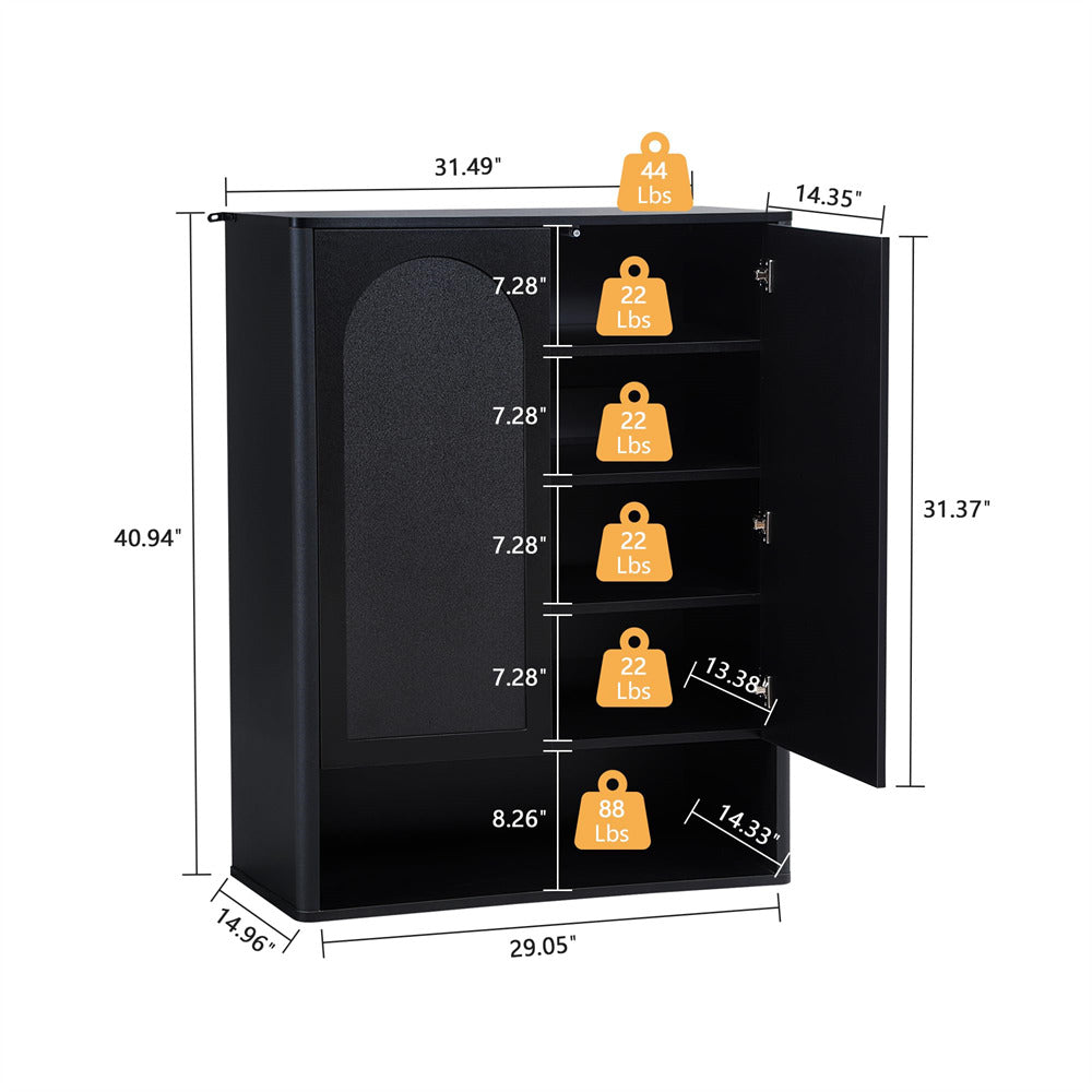 Black box with weight indicators and dimensions on a white background