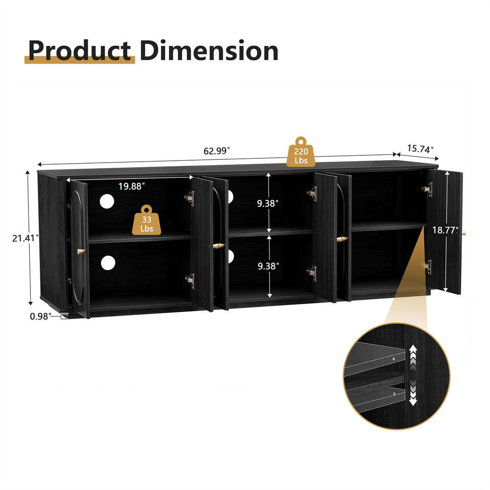 Black cabinet with dimensions labeled on a white background