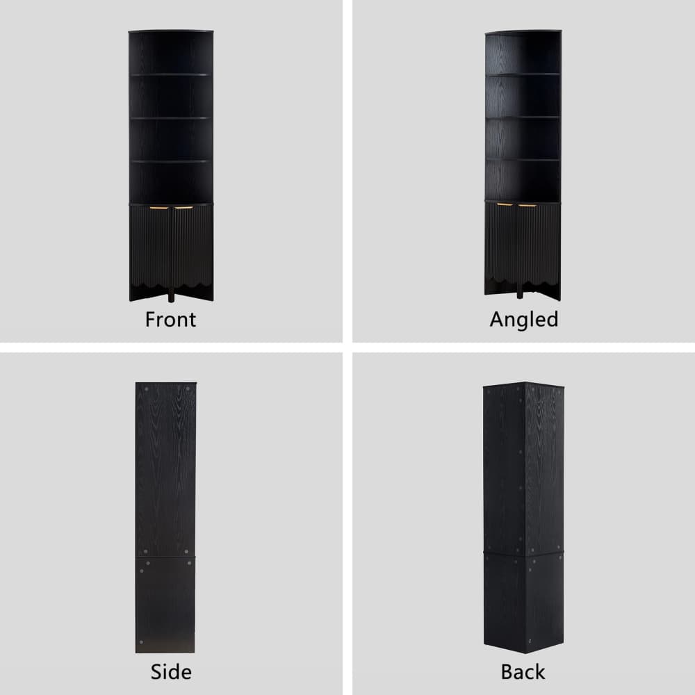 Black 67'' Tall Modern Wooden Fluted Corner Storage Cabinet with Doors
