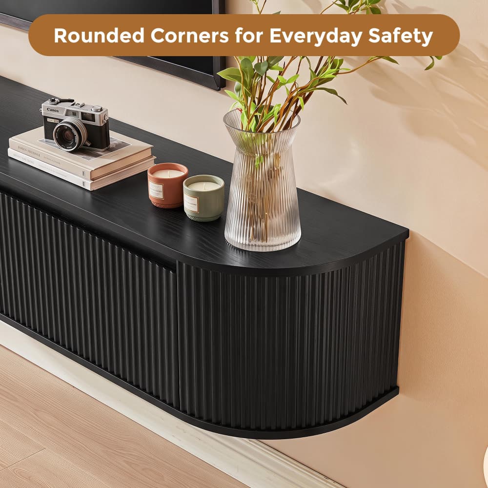 Black 70.8" Modern 2 in 1 Wall Mounted or Freestanding TV Stand with Power Outlet for TVs up to 80"