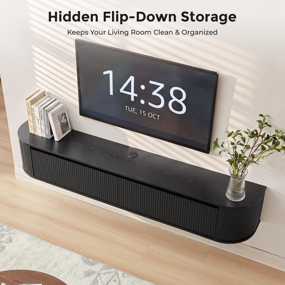 Black 70.8" Modern 2 in 1 Wall Mounted or Freestanding TV Stand with Power Outlet for TVs up to 80"