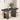 Dining table with storage shelves in a room with chairs and decor