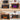 A four-panel promotional collage showing an electric fireplace insert styled for different holidays: Daily Routine, Halloween, Thanksgiving Day, and Christmas. The fireplace has a dark charcoal/black frame with glowing orange and yellow faux flames.