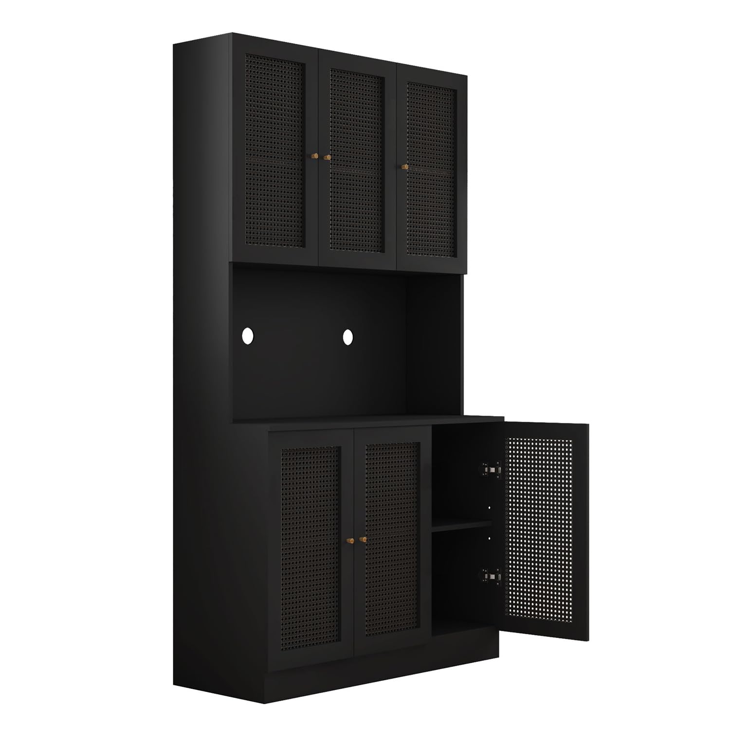Black 70"Tall Freestanding Metal Rattan Cabinet Kitchen Pantry Cabinet with 6 Doors