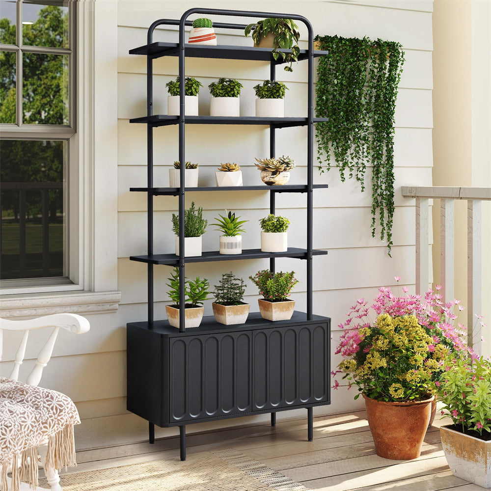 Black 71" Modern Metal 6-Tier Bookshelf Freestanding Storage Organizer with Open Shelves & Adjustable Footpad