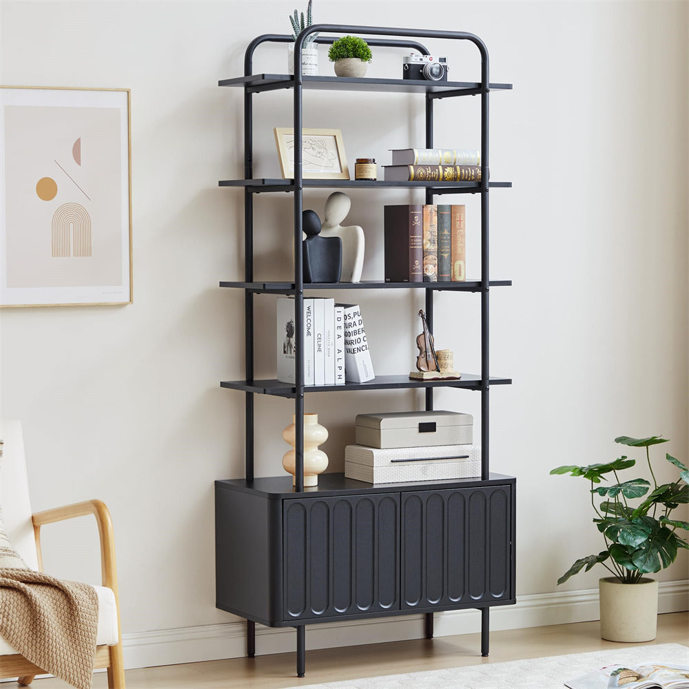 Black 71" Modern Metal 6-Tier Bookshelf Freestanding Storage Organizer with Open Shelves & Adjustable Footpad