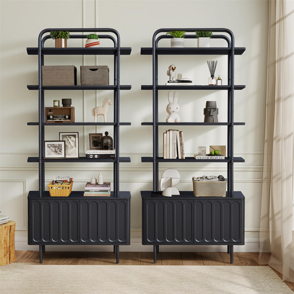 Black 71" Modern Metal 6-Tier Bookshelf Freestanding Storage Organizer with Open Shelves & Adjustable Footpad