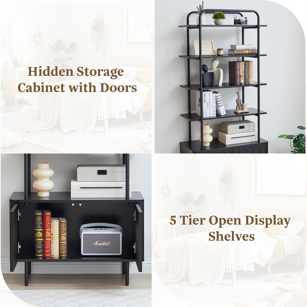 Black 71" Modern Metal 6-Tier Bookshelf Freestanding Storage Organizer with Open Shelves & Adjustable Footpad