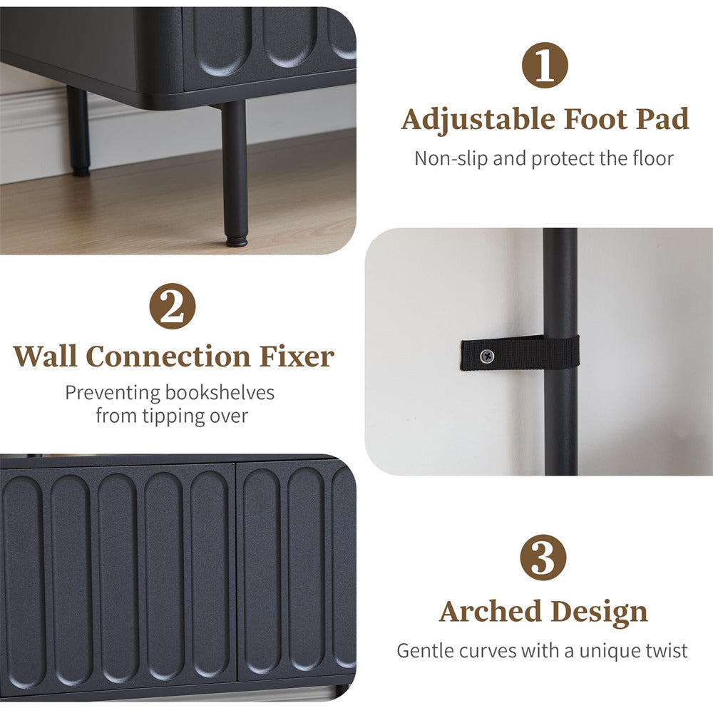 Black 71" Modern Metal 6-Tier Bookshelf Freestanding Storage Organizer with Open Shelves & Adjustable Footpad