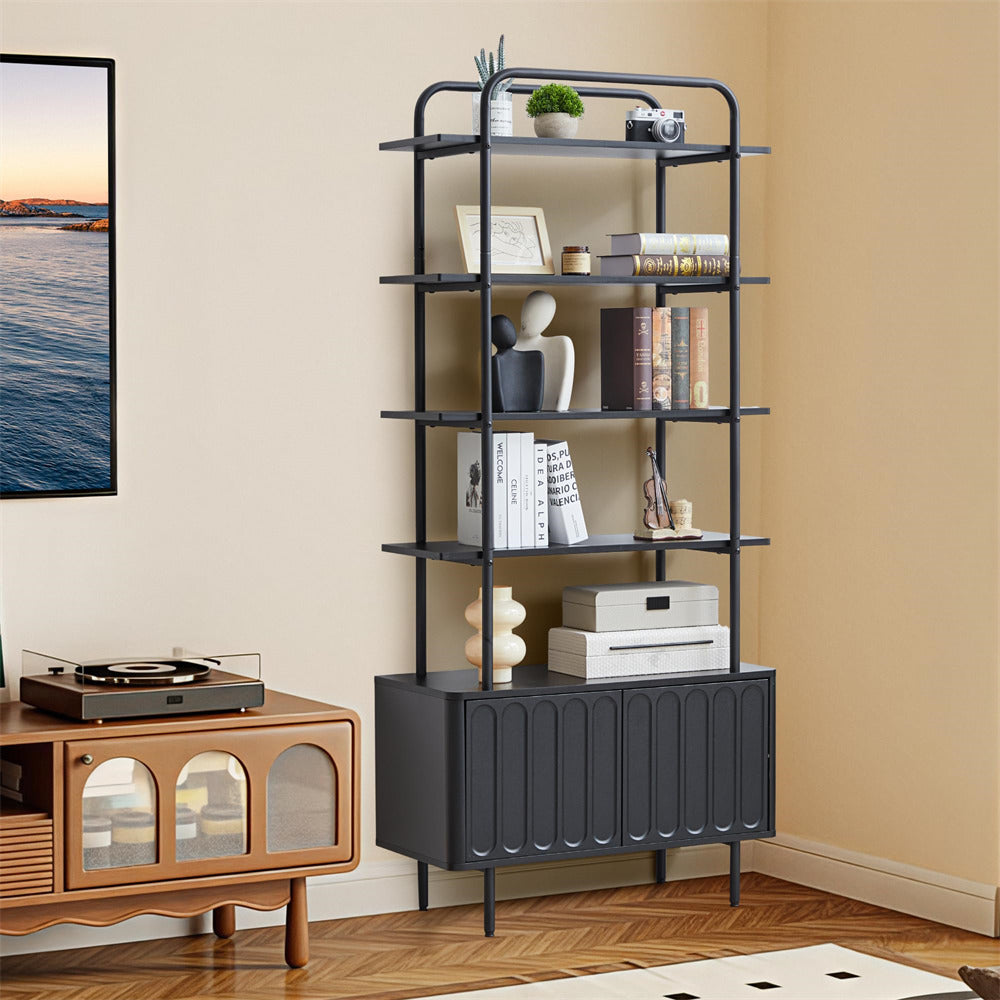 Black 71" Modern Metal 6-Tier Bookshelf Freestanding Storage Organizer with Open Shelves & Adjustable Footpad